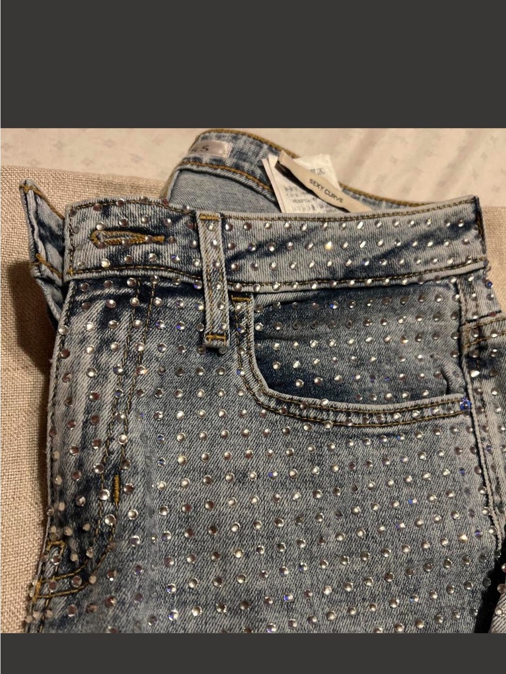 Guess Silver-Accent Gray Skinny Jeans with Studded Rhinestones - Picture 2 of 8
